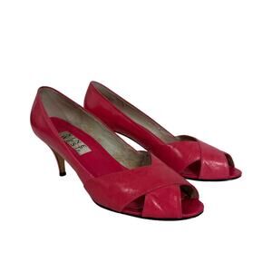 Vintage Nine West Pink Leather Peep Toe Heels - 8.5